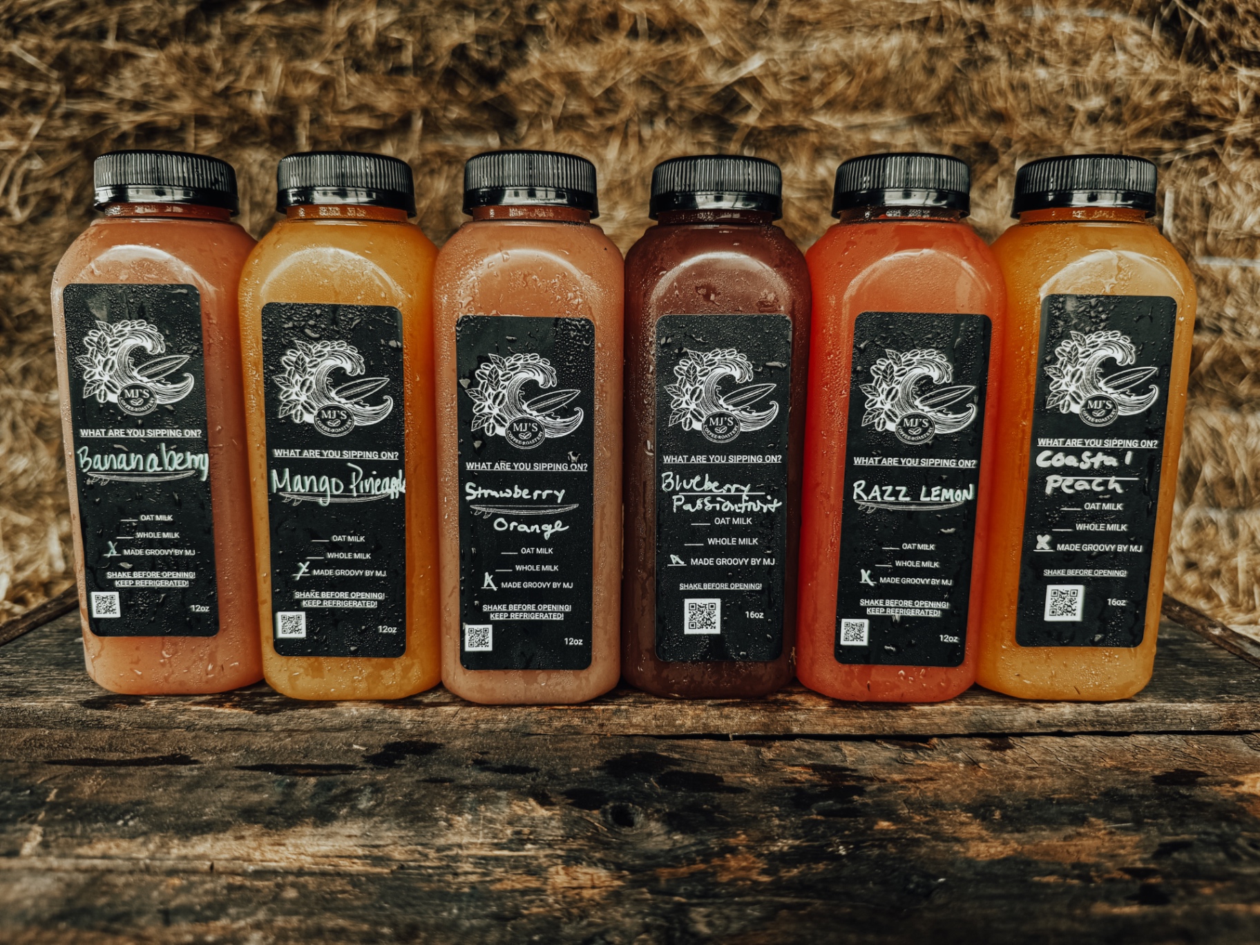 MJ's Refreshers lineup — six bottled flavors